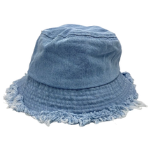 Chapéu Bucket Jeans Moda Streetwear Azul Desfiado