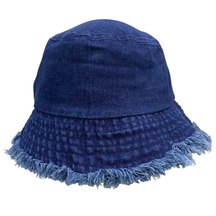 Chapéu Bucket Jeans Moda Streetwear Azul Desfiado